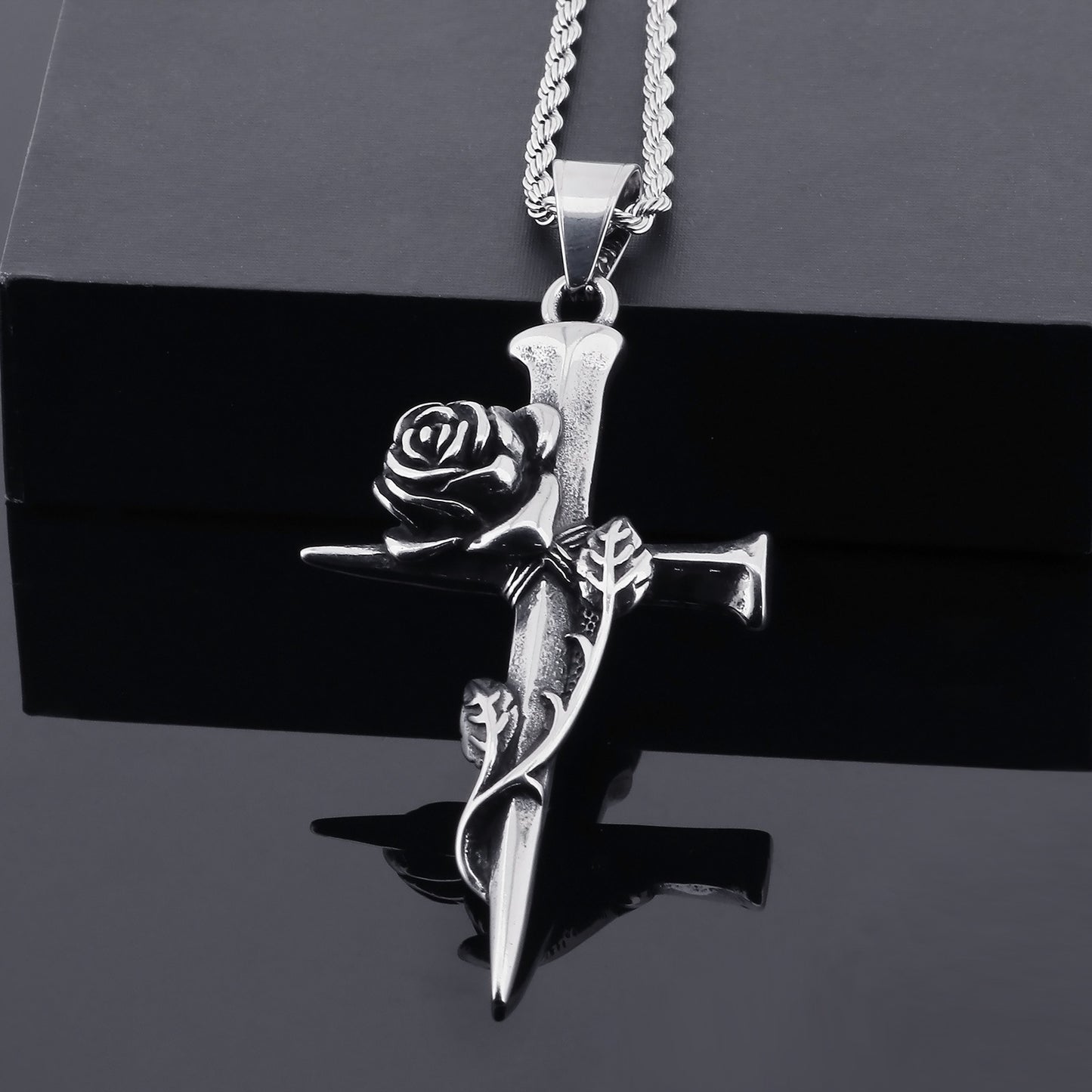 Retro Stylish Men's Old Rose Cross Stainless Steel Pendant - Personalized Jewelry