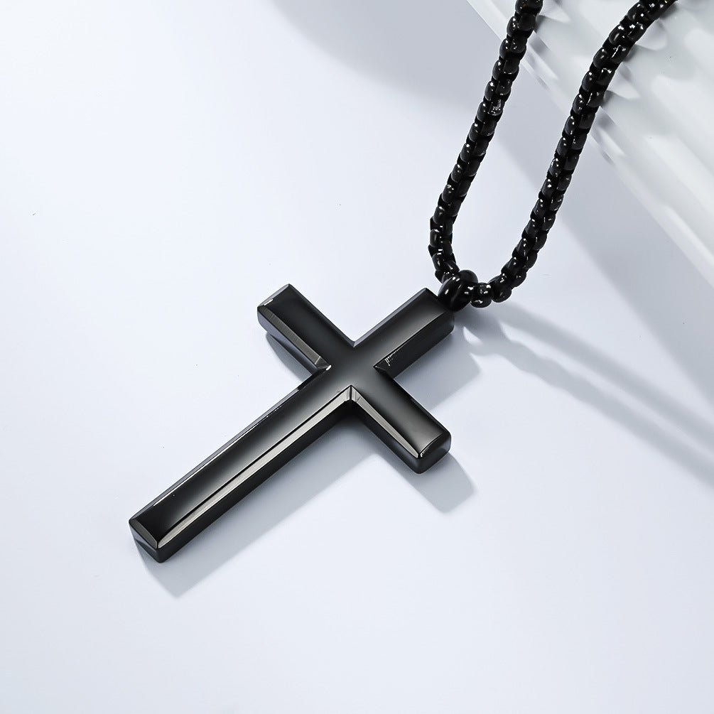 Planderful Titanium Cross Pendant Necklace Unisex Glossy Non Fading Jewelry For Everyday Wear