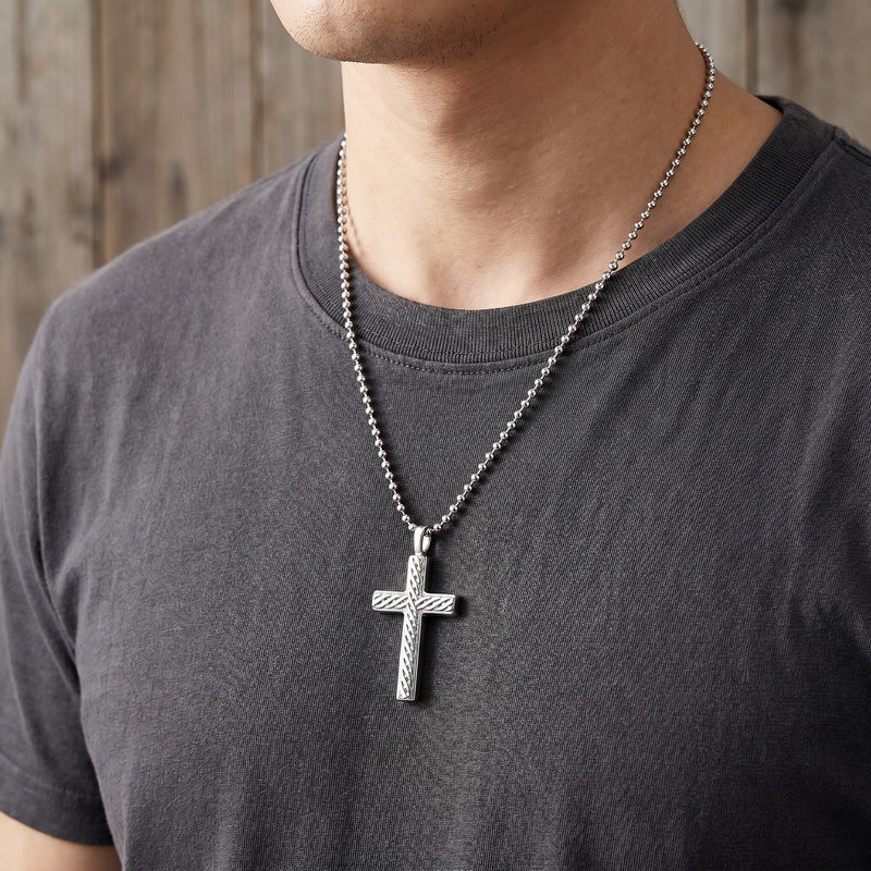 Vintage Round Bead Chain Sweater Chain Twist Cross Square Pearl Chain Stainless Steel Necklace