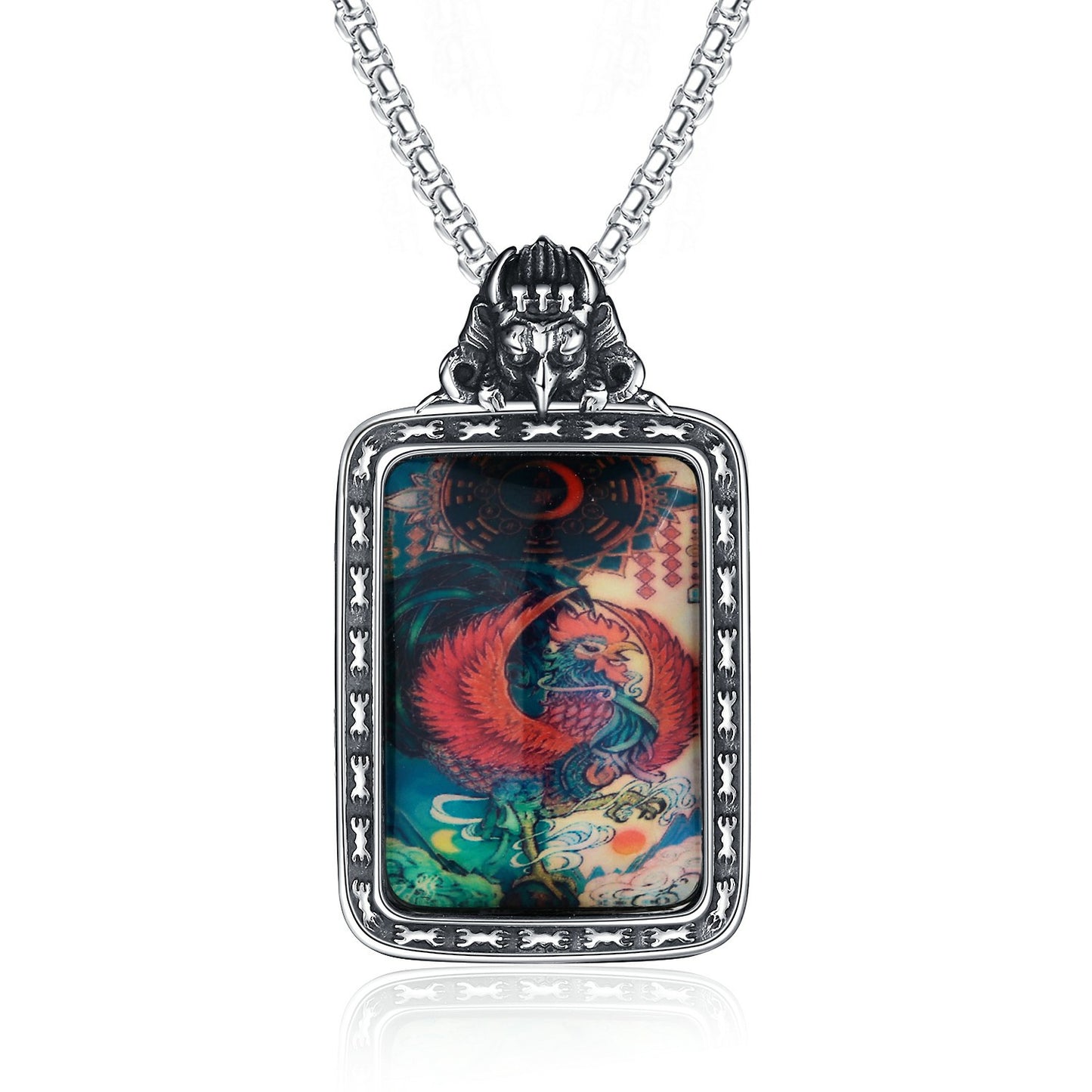 Steel Necklace – Elegant Thangka Zodiac Guardian God Of Wealth Carving, Planderful