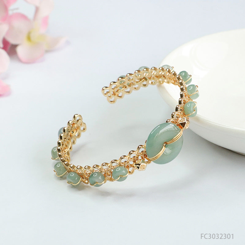 Blue Water Jadeite Peace Buckle Cuff