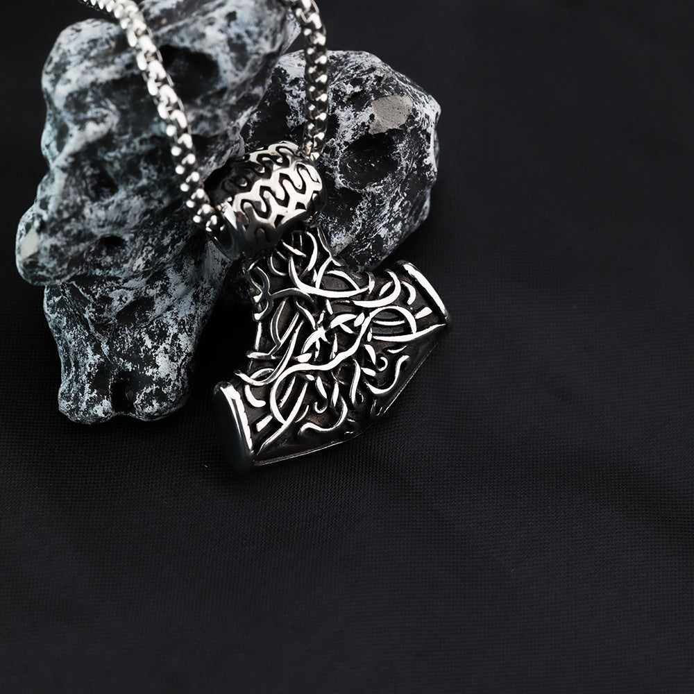 European and American Jewelry Wholesale Titanium Steel Men's Pendant Necklace Retro Viking Odin Hammer