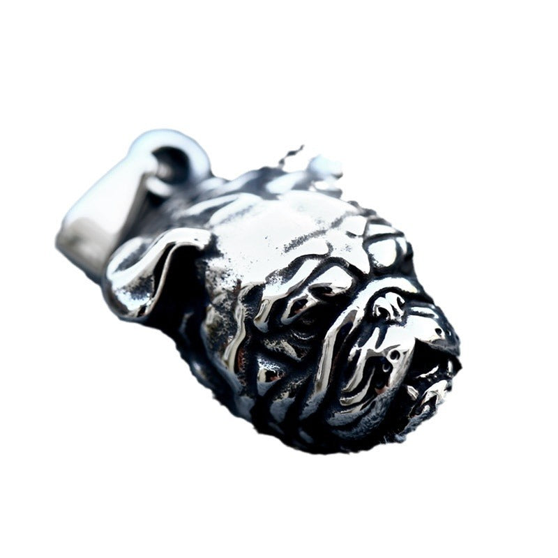 Retro British Bulldog Pendant Necklace in Stainless Steel for Men - Wholesale Titanium Steel Accessories