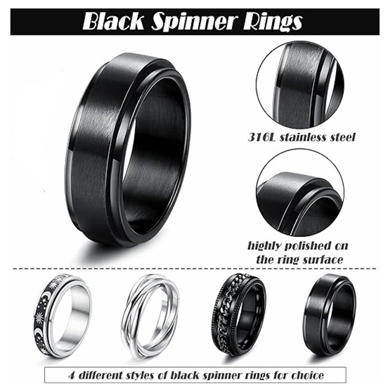 Planderful Collection Premium Rotatable Titanium Ring For Men And Women Unisex Stainless Steel Couple Set