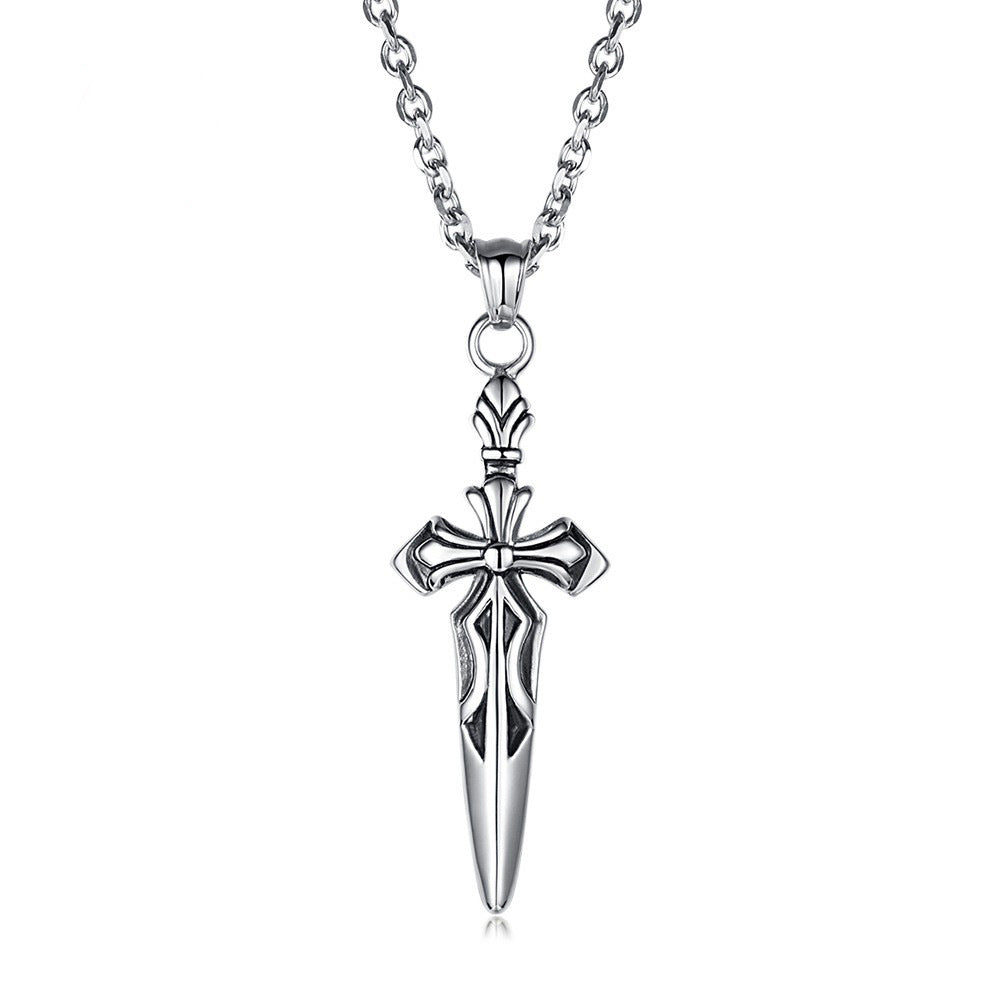 Planderful Personalized Retro Epee Cross Pendant Necklace For Men Steel Bold Gift Ready