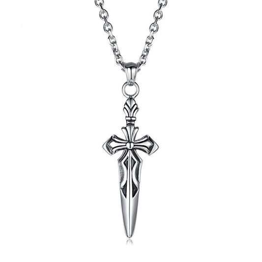 Planderful Personalized Retro Epee Cross Pendant Necklace For Men Steel Bold Gift Ready