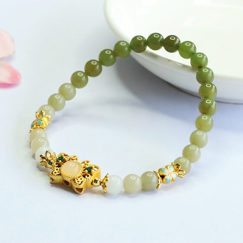 Gradient Hetian Jade Butterfly Bracelet