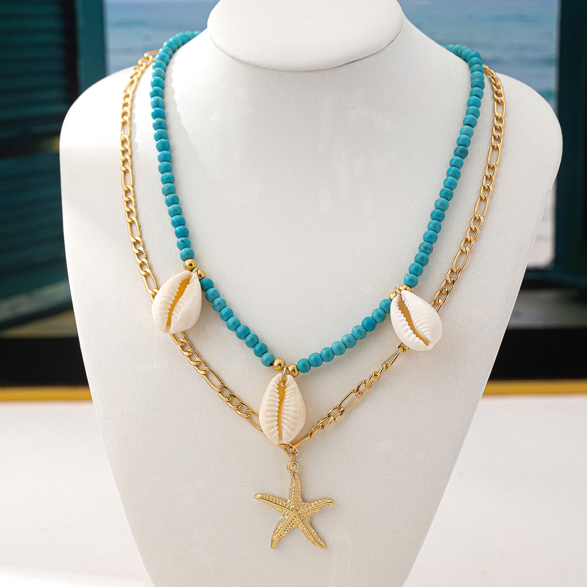Planderful Vienna Verve Necklace Set – Bohemian Style with Shell and Starfish Pendants