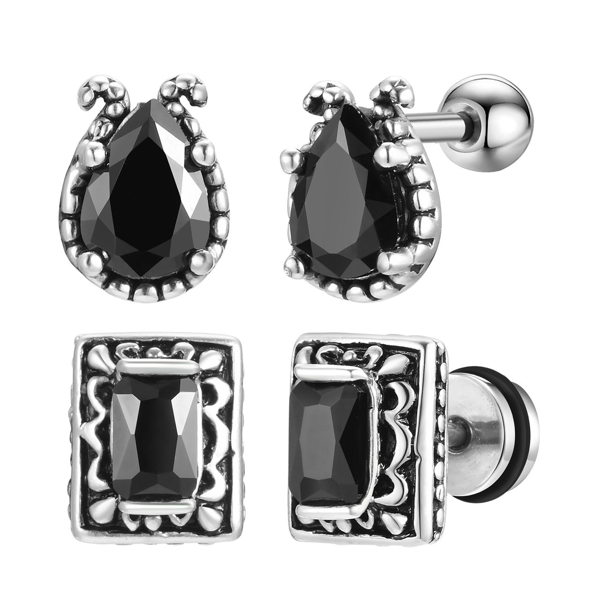 Vintage Zircon Single Earrings — Black or Clear