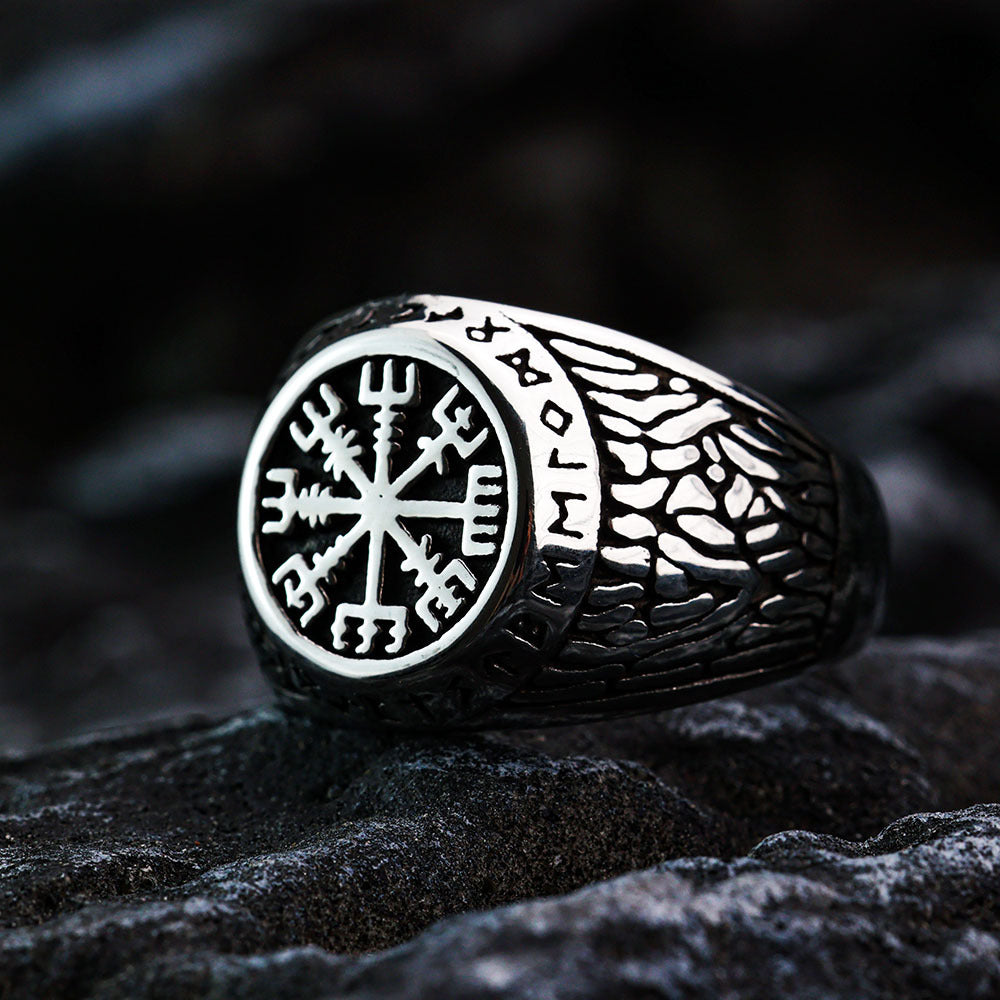 Planderful Viking Compass Rune Ring For Men Retro European American Style Stainless Steel Solid Band Sizes 7 To 13