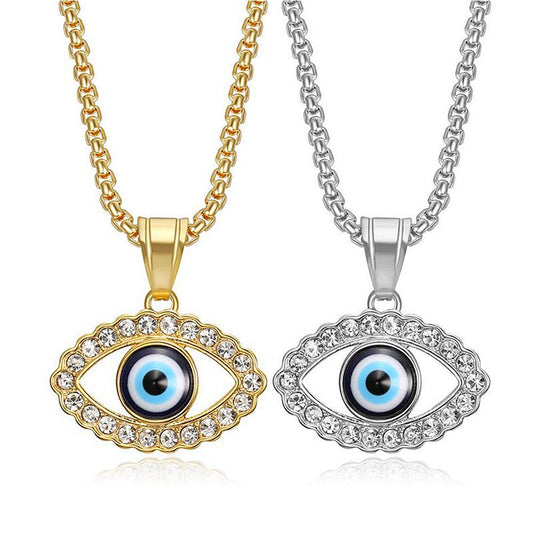 Steel Necklace - Statement Hip Hop Turkish Blue Eye Pendant