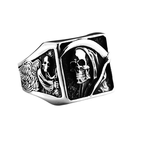 Planderful Gothic Reaper Ring For Men Stainless Titanium Steel Customizable Skull Sickle