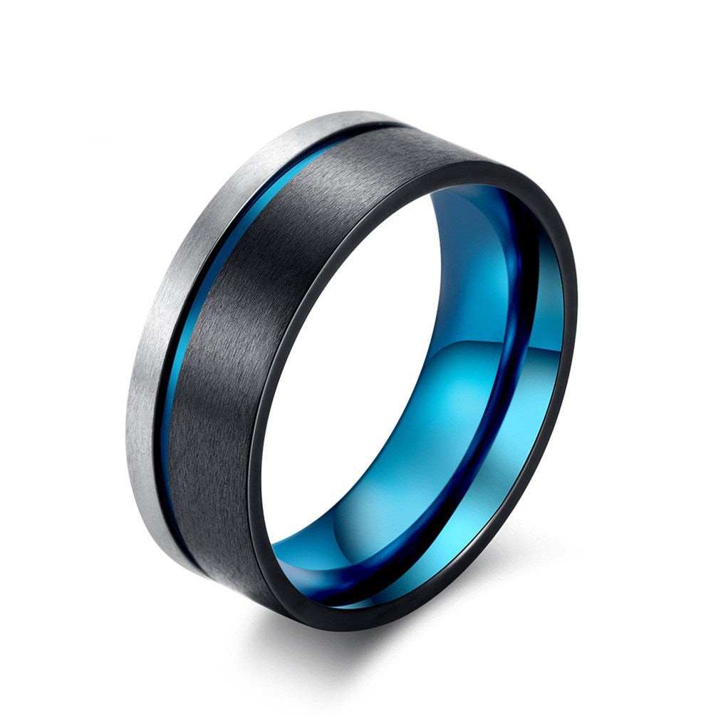 Source Titanium Steel Blue And Black Men's Ring Direct Sales