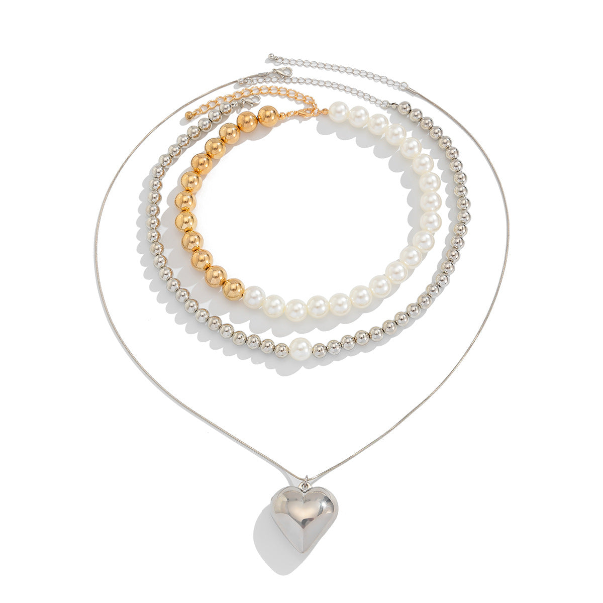 Mixed-Color Heart Pearl-Style Necklace