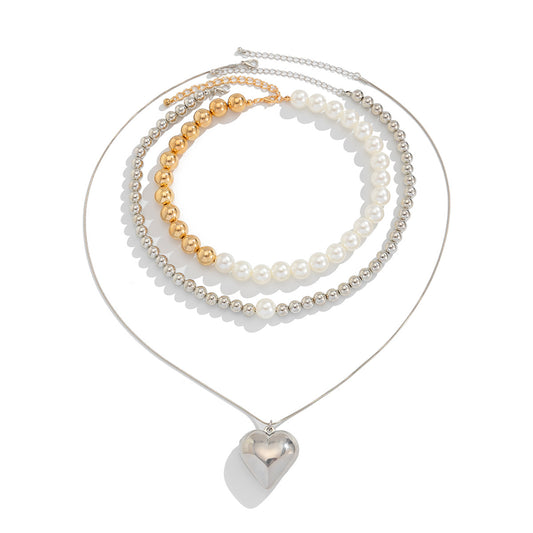 Mixed-Color Heart Pearl-Style Necklace