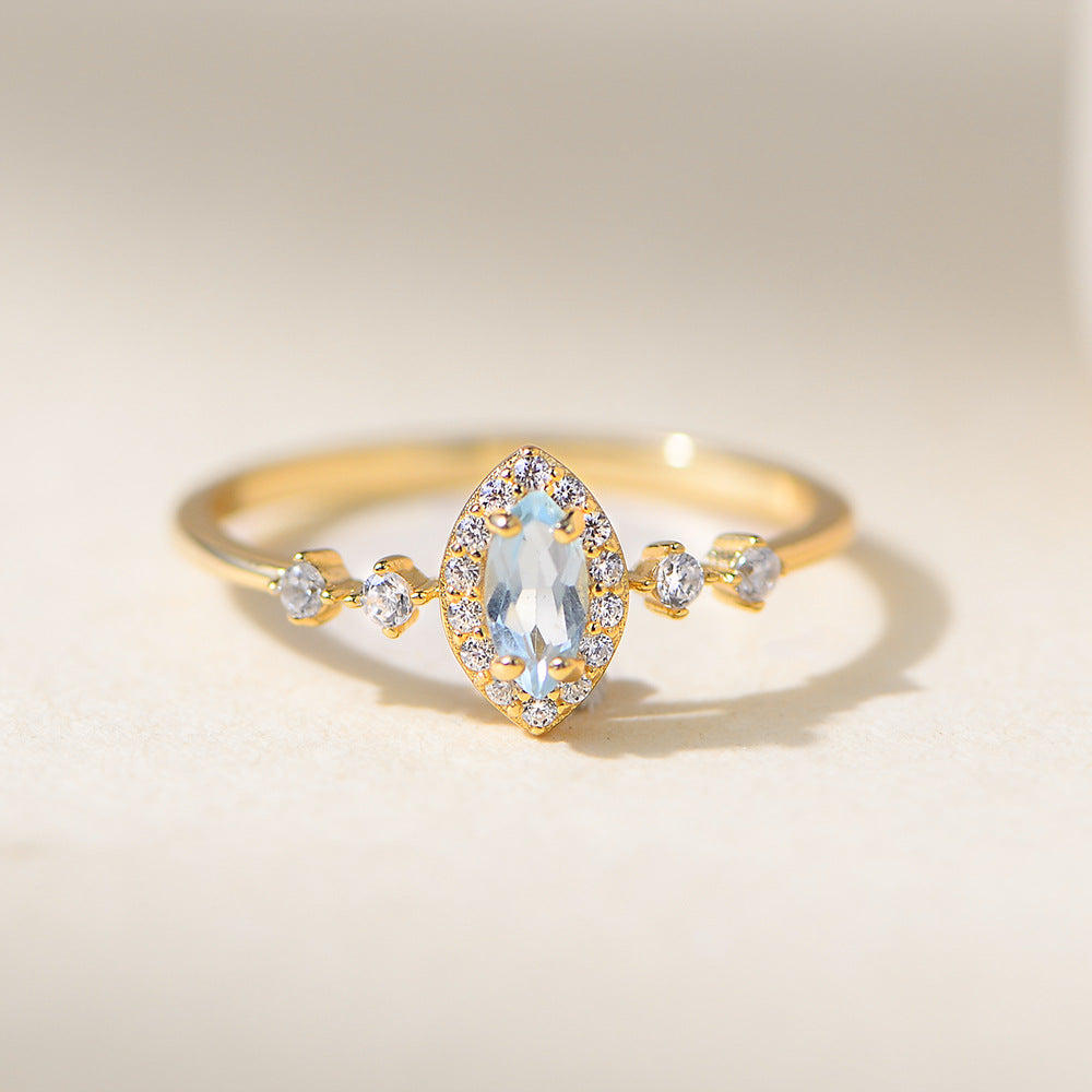 Planderful S925 Sterling Silver Sky Blue Marquise Topaz Ring For Women Elegant Luxury