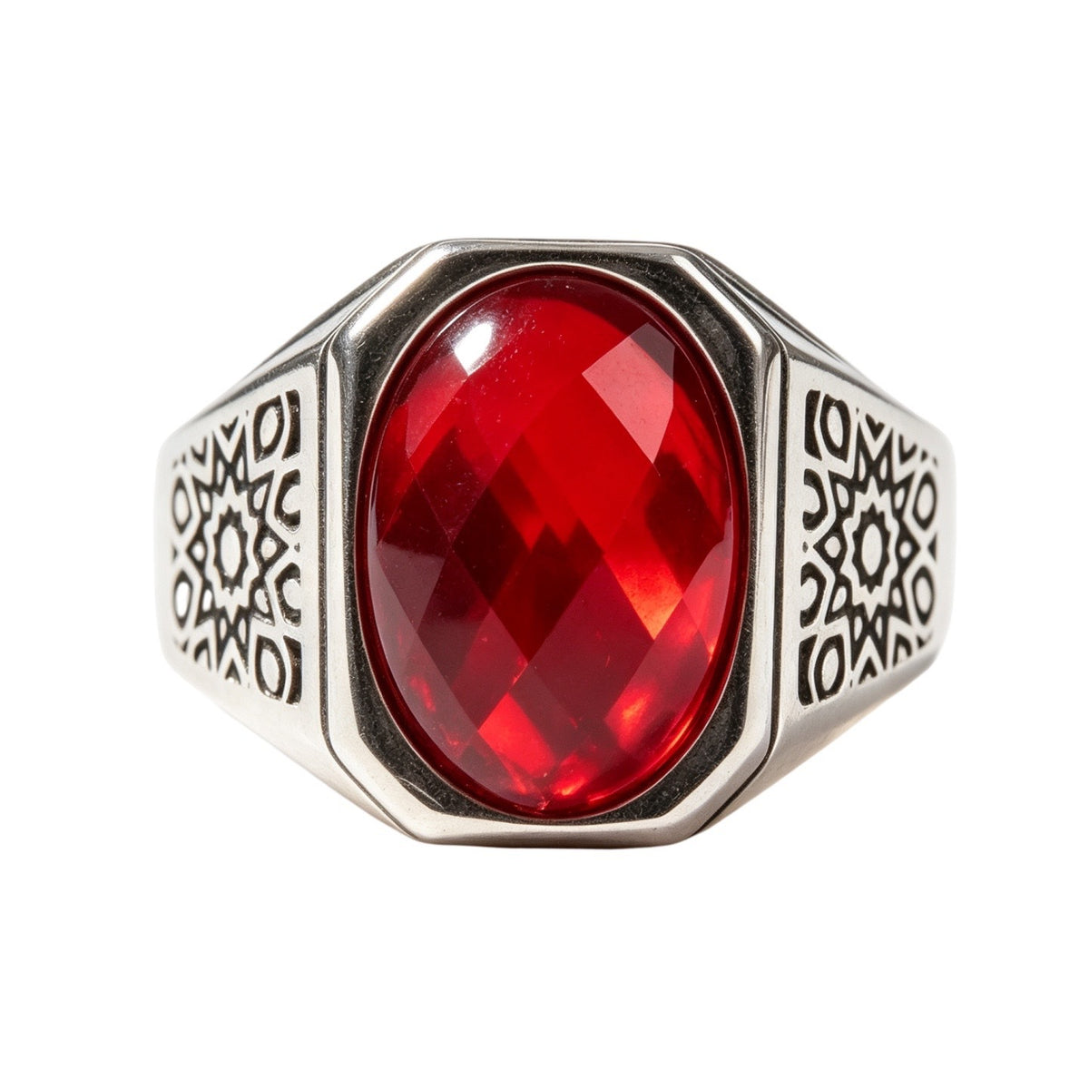 Star-Detail Gemstone Titanium Steel Ring