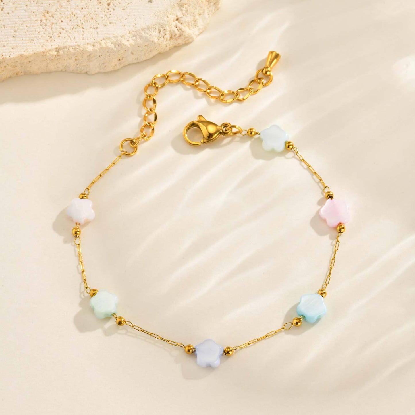 Girls Sweet Stainless Steel Shell Small Fresh Color Flower Bracelet Necklace Birthday Gift