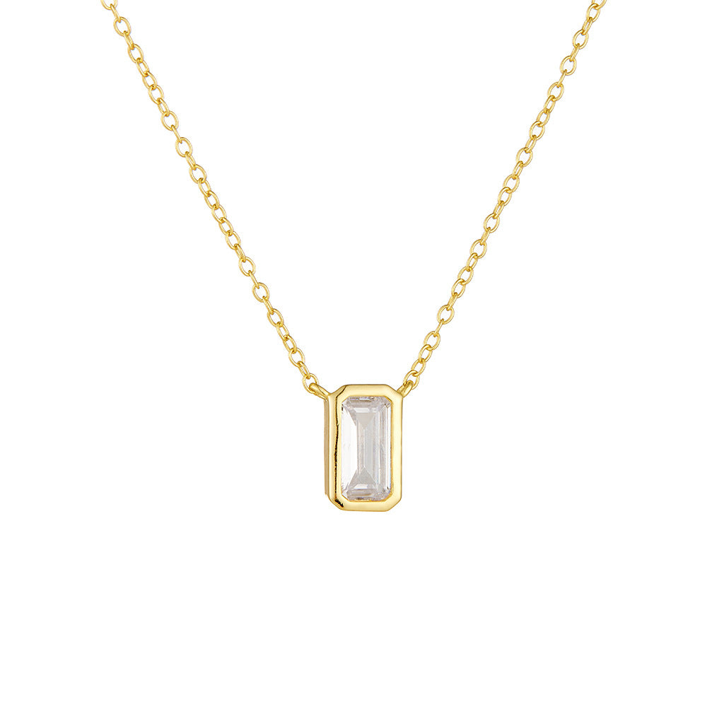 925 Sterling Silver Geometric Rectangular Zircon Pendant Necklace