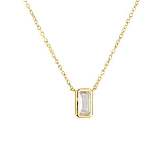 925 Sterling Silver Geometric Rectangular Zircon Pendant Necklace