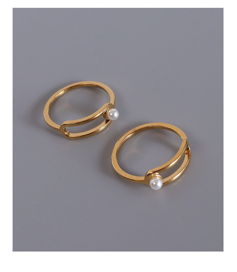 Personalized Geometric Gold-Plated Ring with Imitation Pearl