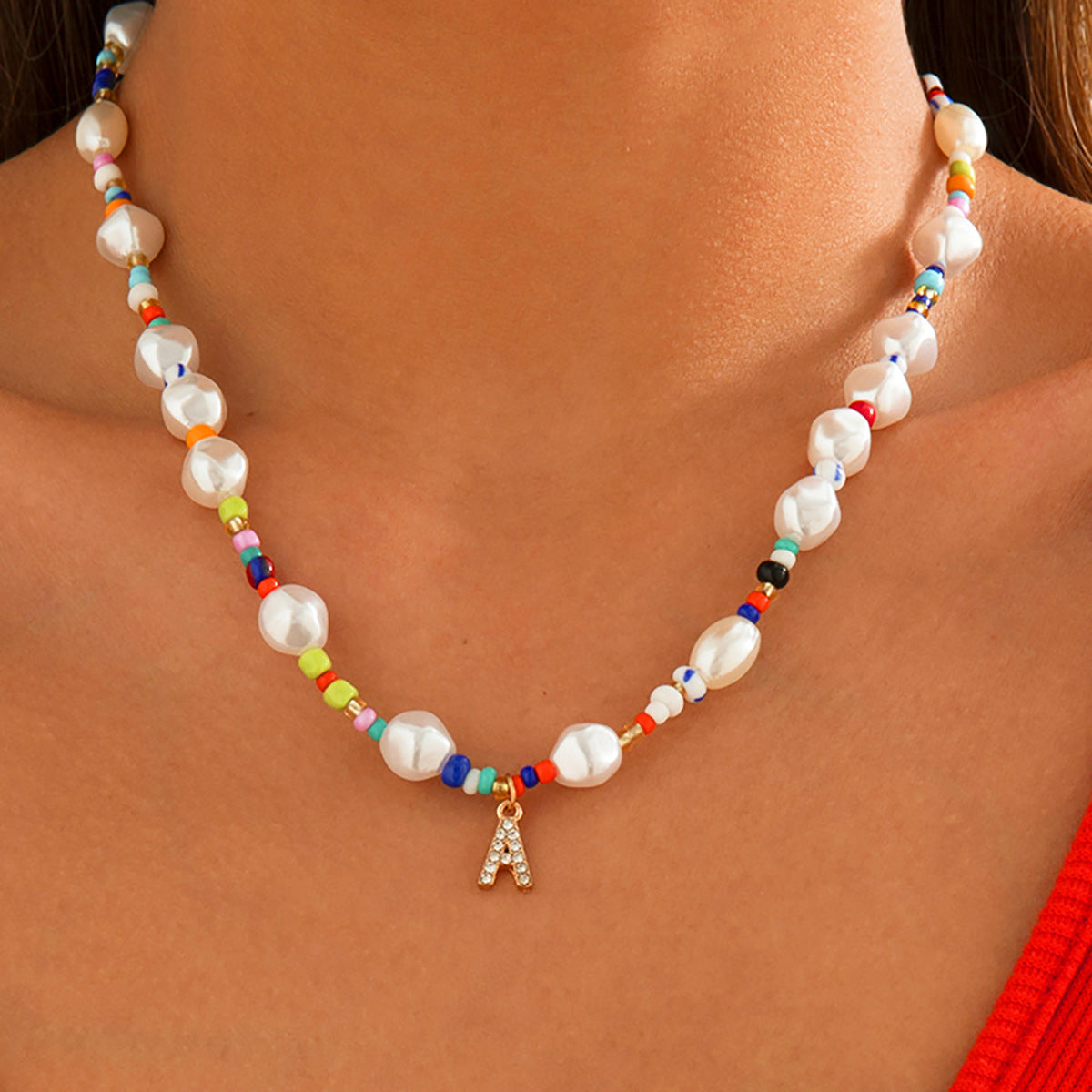 Planderful Collection Vienna Verve Imitation Pearl Beaded Necklace With Letter Pendant For Women Beach Chic