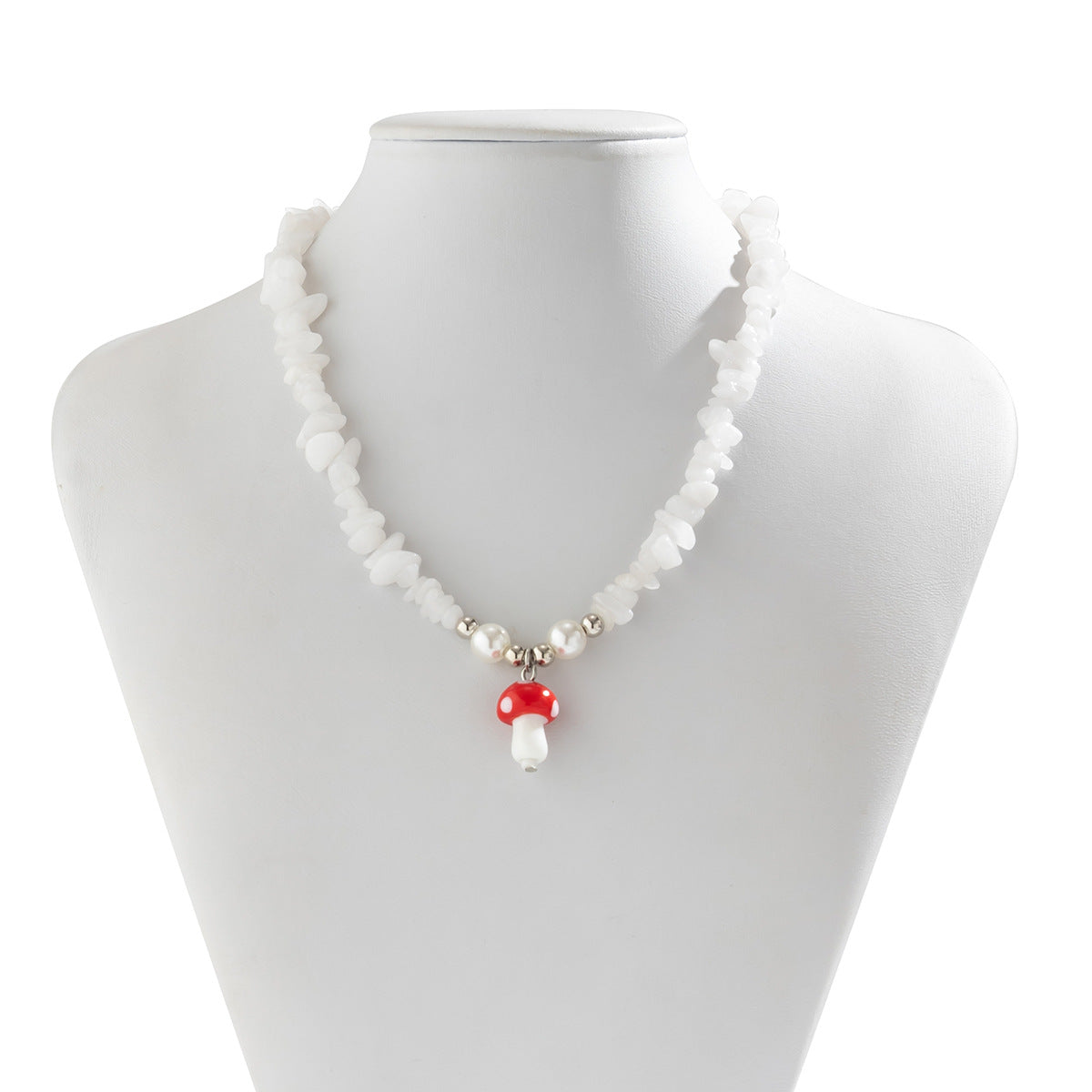 Colorful Irregular Gravel Clavicle Necklace with Dainty Mushroom Pendant