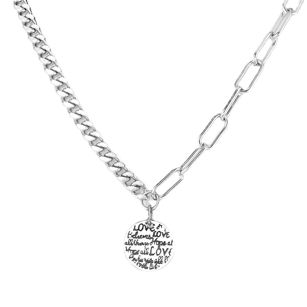 Stainless Steel Necklace Personalised Engraved English Round Pendant Unisex Planderful Everyday Genie