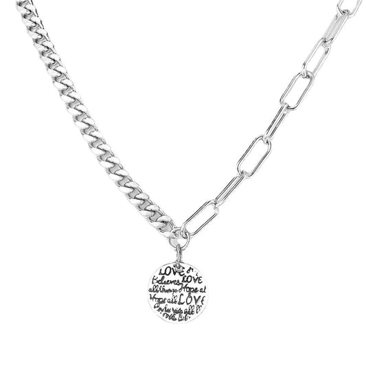 Stainless Steel Necklace Personalised Engraved English Round Pendant Unisex Planderful Everyday Genie