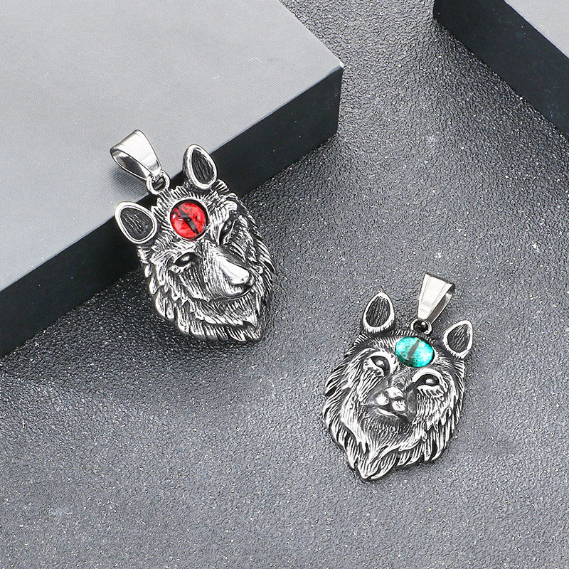 Qixiang Opal Wolf Head Pendant Direct Supply, Punk Style Old Wolf Totem Wolf Necklace