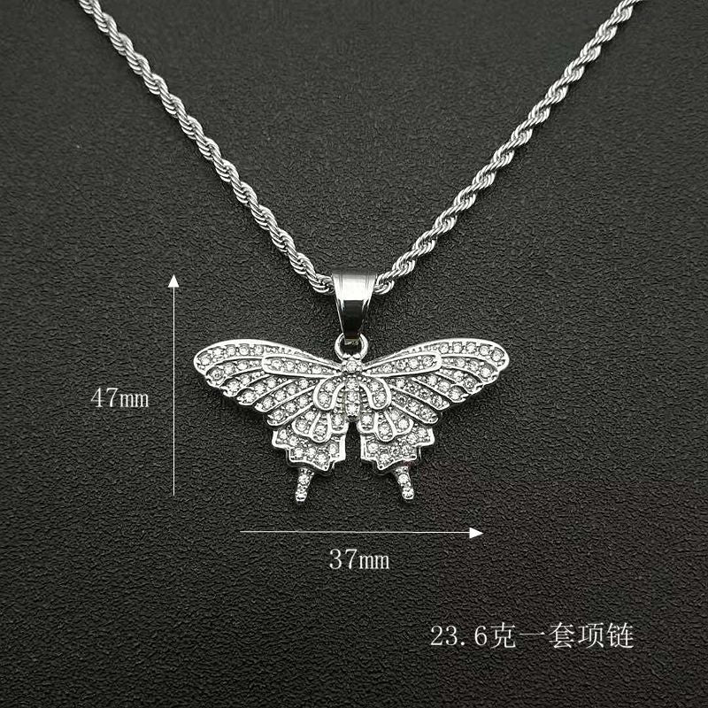 Rhinestone Necklace - Elegant Butterfly Pendant