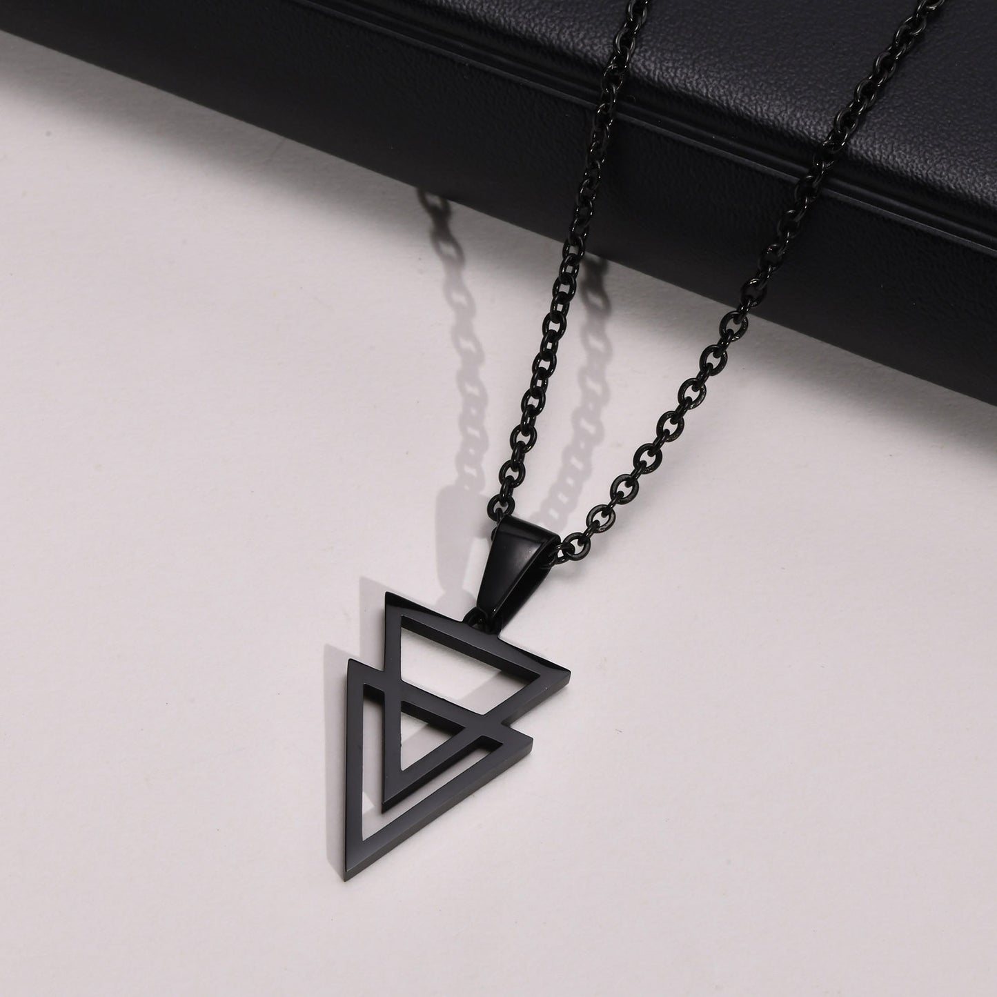 Men's Geometric Necklace Stainless Steel Triangle Pendant Black