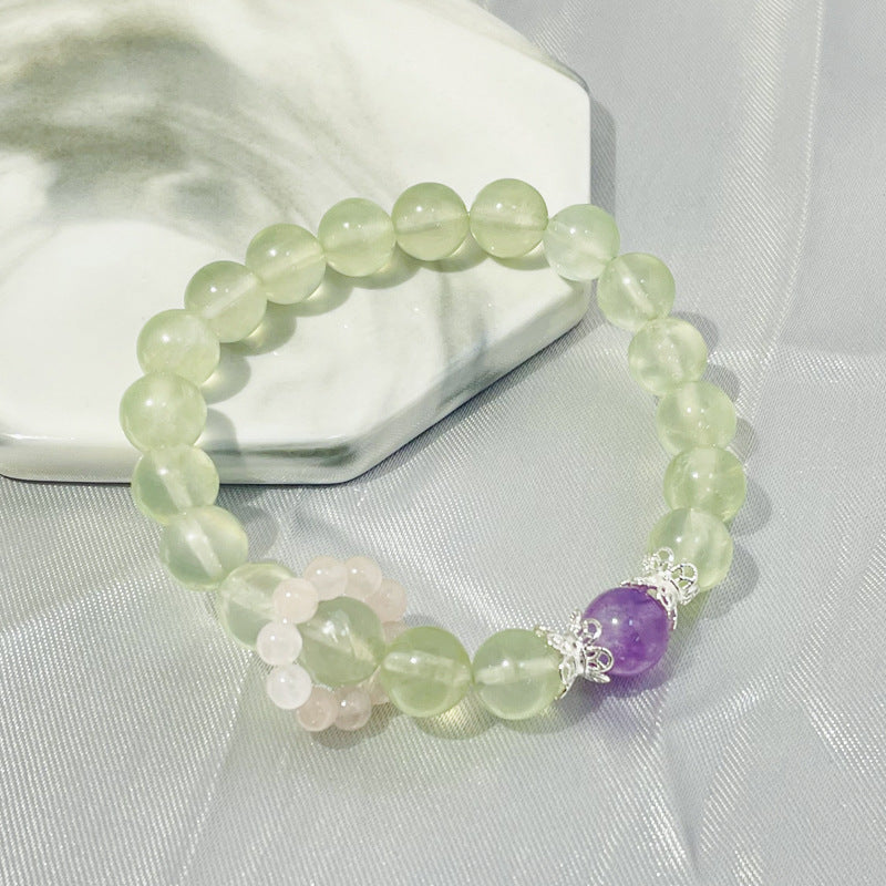 Natural Grape Stone Crystal Bracelet with Amethyst Running Ring