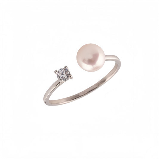 Planderful Everyday Genie S925 Sterling Silver Gleaming Pearl Zircon Ring Adjustable Open Design For Trendy Women
