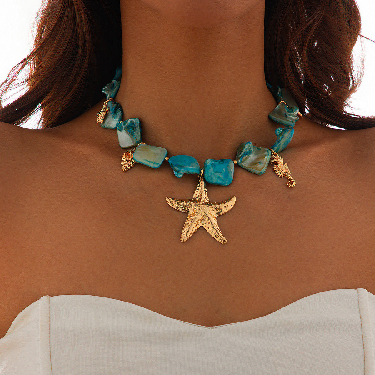 Ocean Wind Shell Piece Starfish Necklace Vacation Irregular Necklace