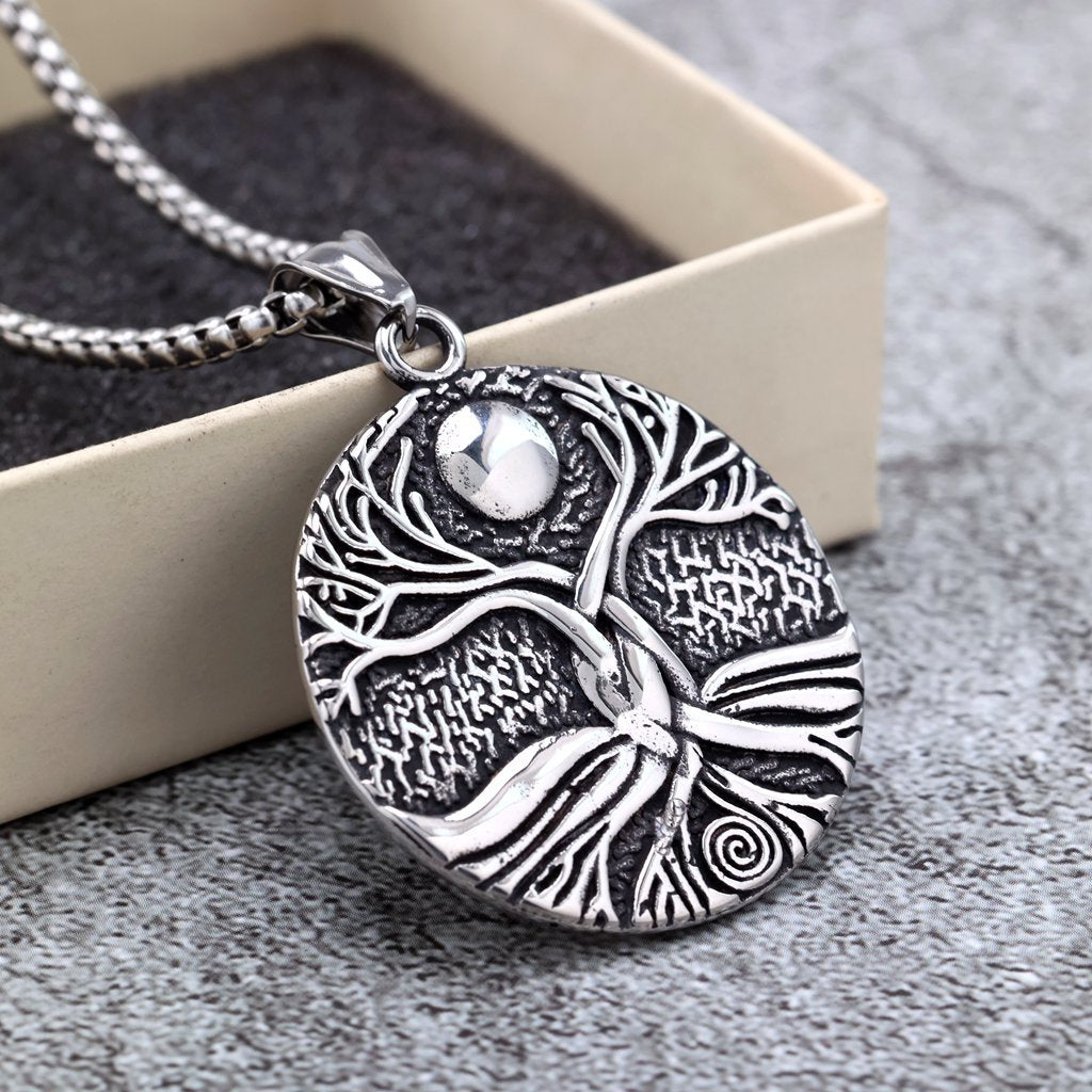 Planderful Unisex Viking Tree Of Life Double Sided Pendant Necklace Premium Stainless Steel For Men And Women