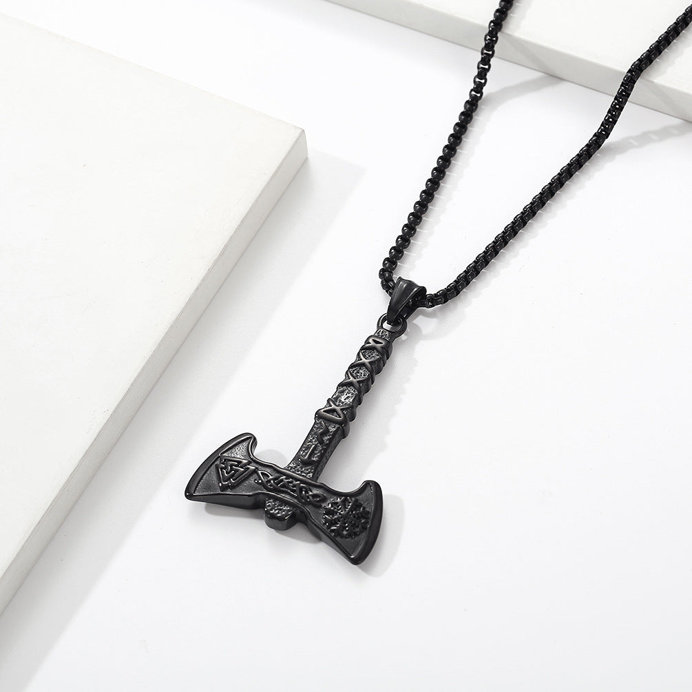 Retro Nordic Viking Axe Titanium Steel Pendant Necklace