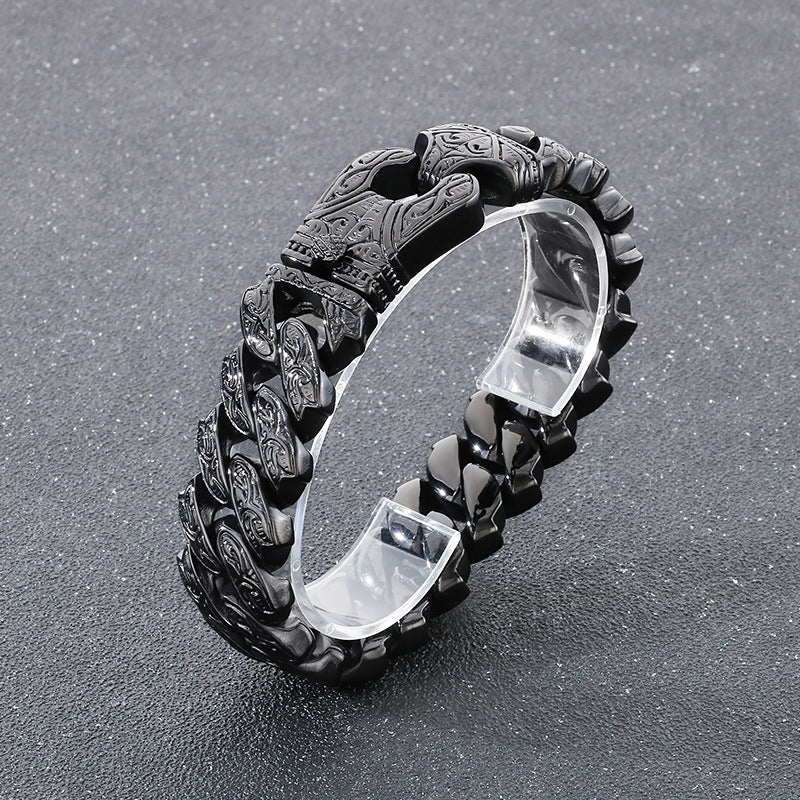 Planderful Mens Titanium Steel Bracelet Tang Grass Pattern