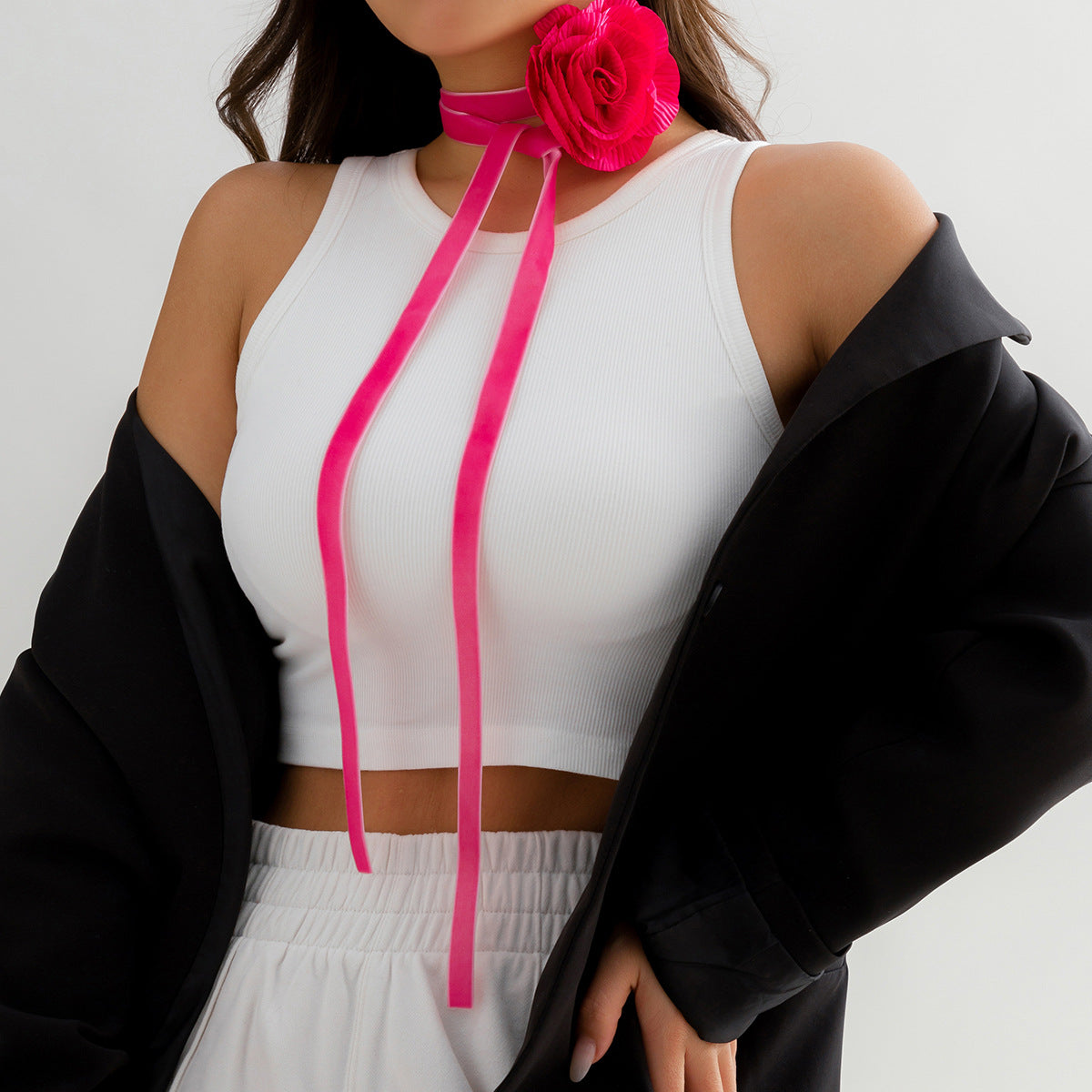 Customized Handcrafted Tassel Necklace, Unique Long Handmade Flower Velvet Choker Neck Chain, International Jewelry Inspired by Europe and America