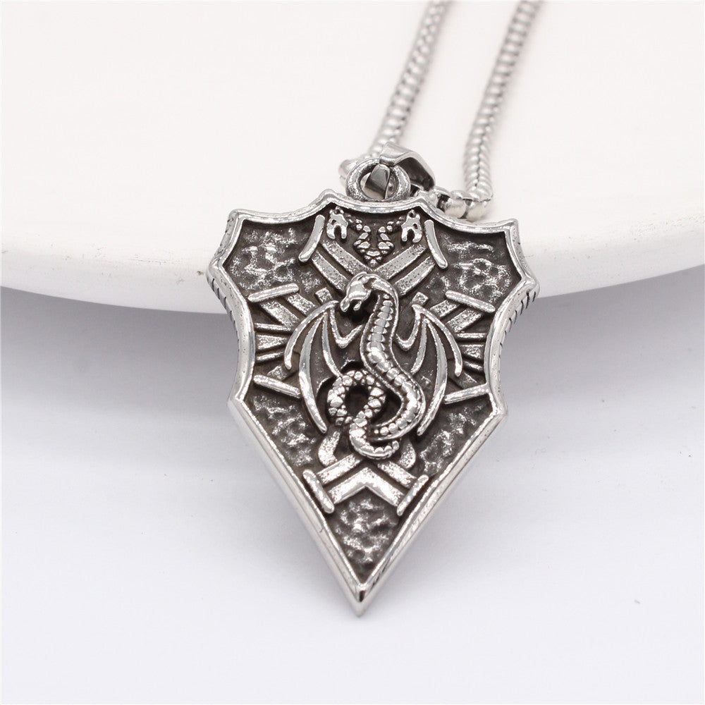 Planderful Shield Pendant Titanium Steel For Men Unisex Dinosaur Era Retro Design Protection