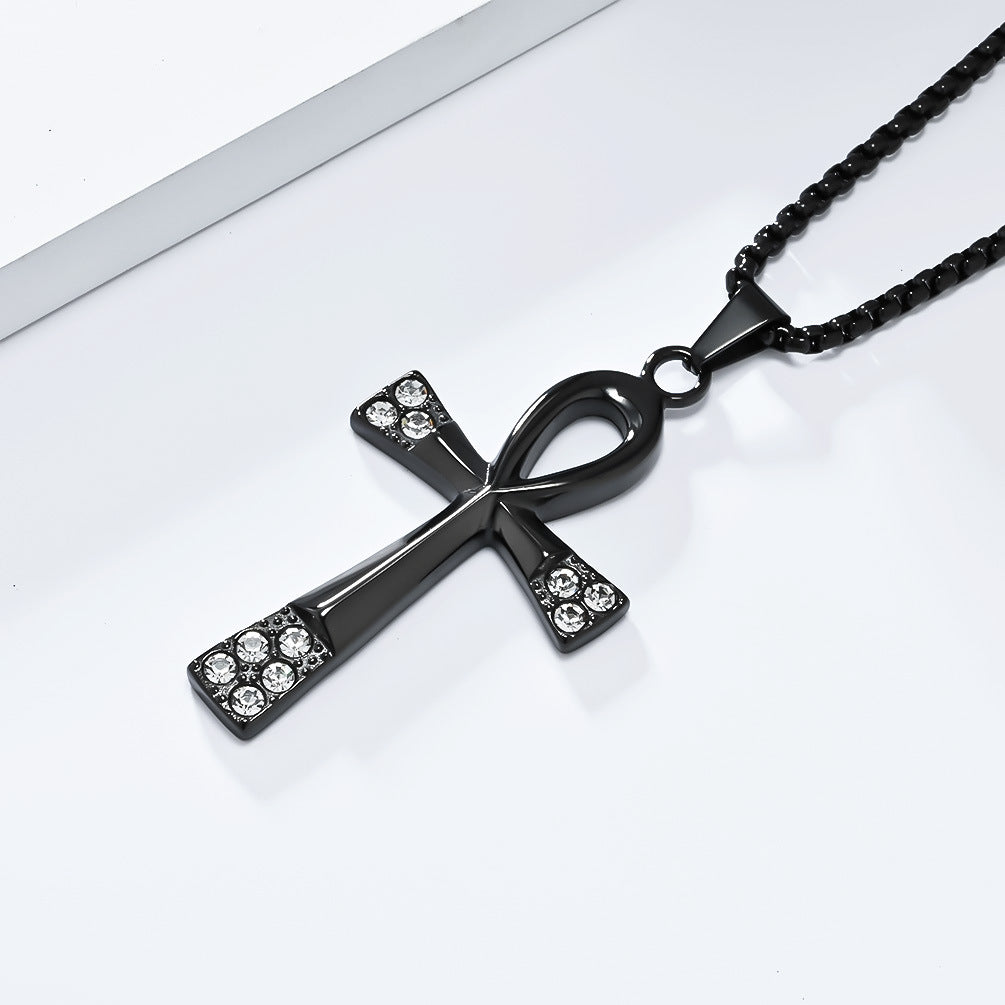 Vintage Egyptian Anka Titanium Steel Cross Necklace for Men