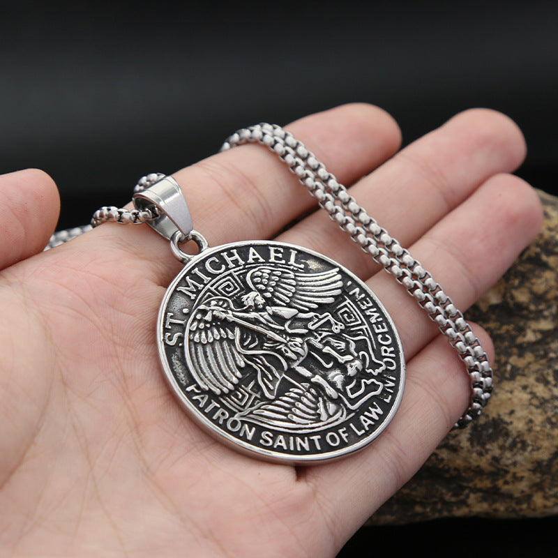 Planderful Angel God of War Retro Titanium Steel Pendant Necklace