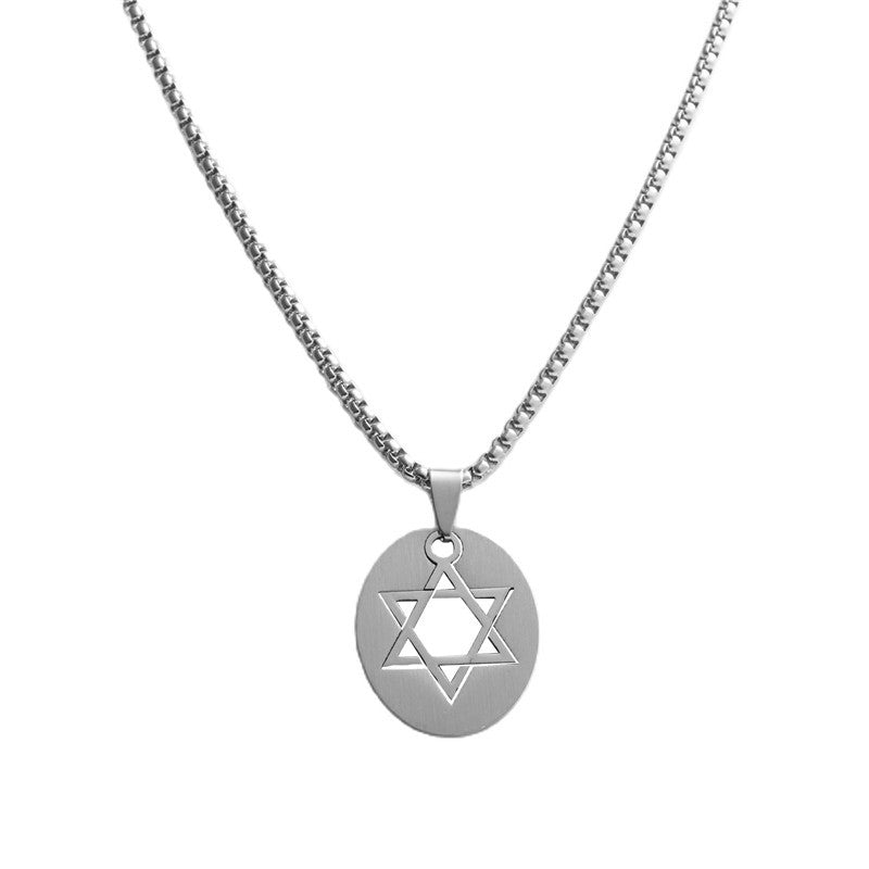Personalized Retro Titanium Steel Hexagram Pendant Necklace for Trendy Men and Women