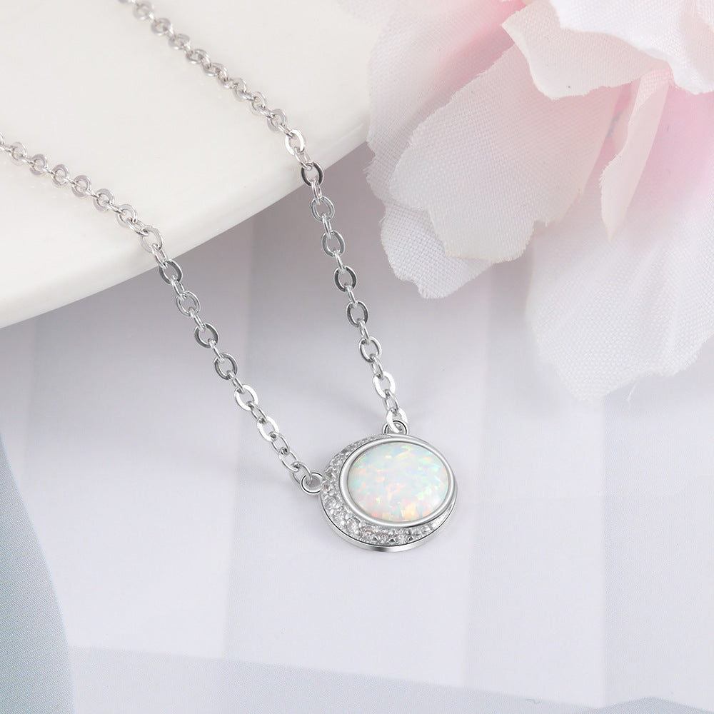 Eclipse Sun with Round Opal Zircon Sterling Silver Necklace