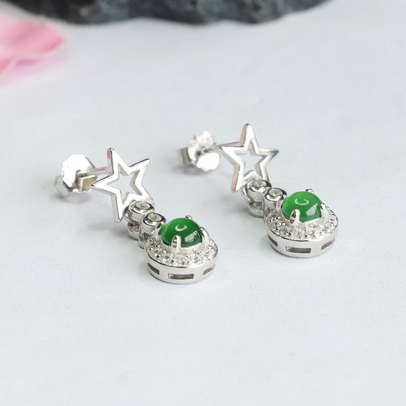 Ice Green Jade Star Earrings crafted in Sterling Silver