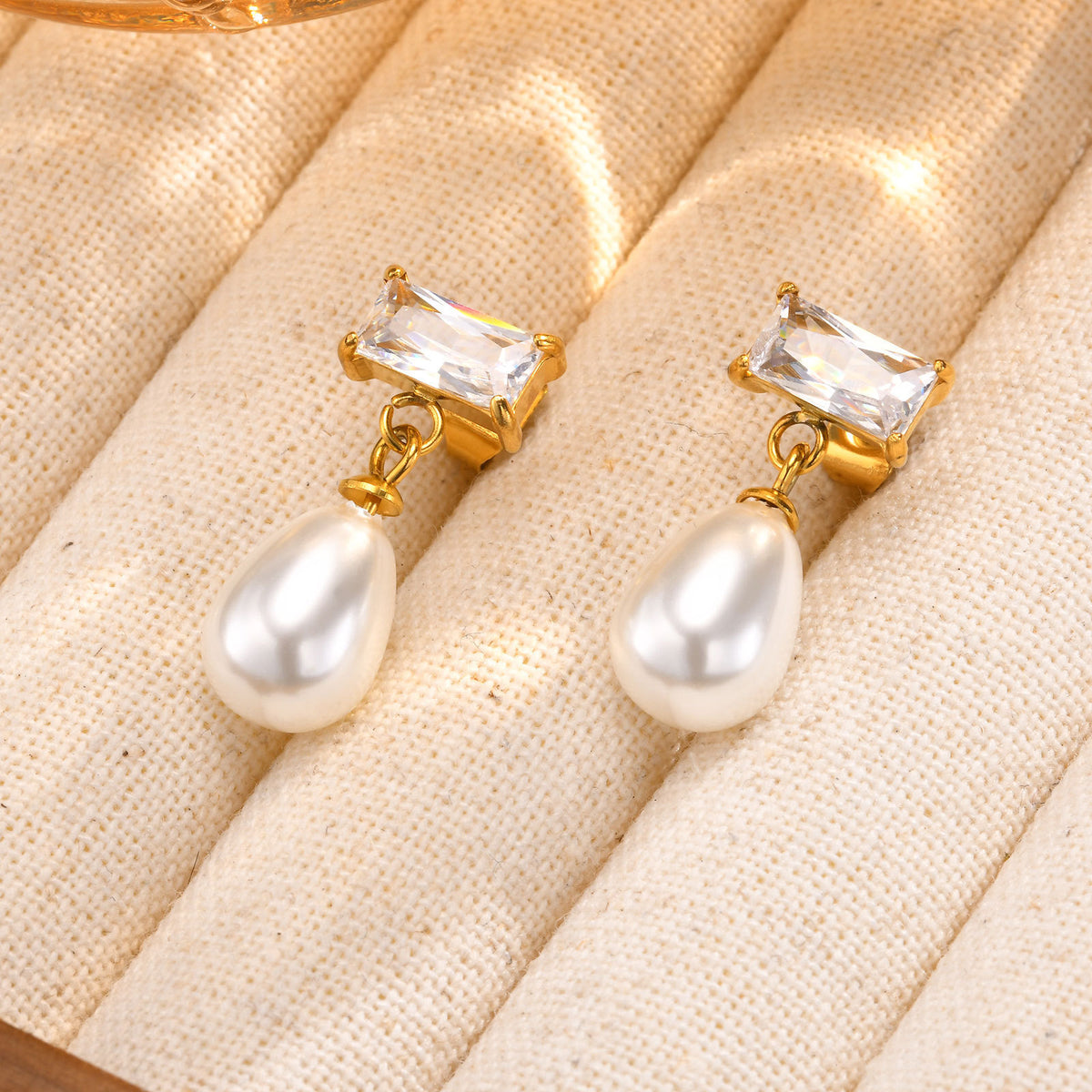 Stainless Steel Zircon Pearl Floral Earrings