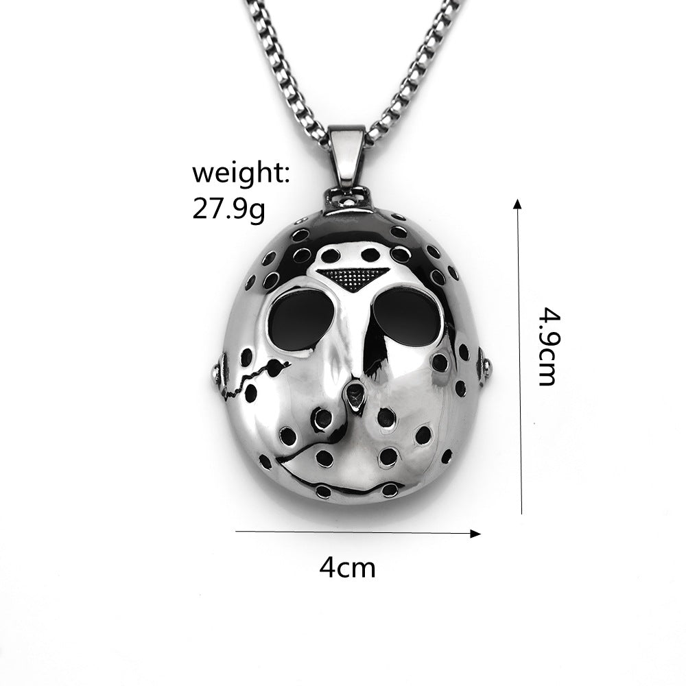Jason Mask Pendant Necklace Stainless Steel Jewelry by Planderful for Halloween Fans and Cosplay Enthusiasts