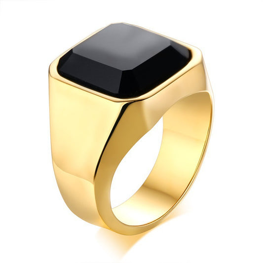 Men's Rings Wholesale Stainless Steel Black Agate Ring