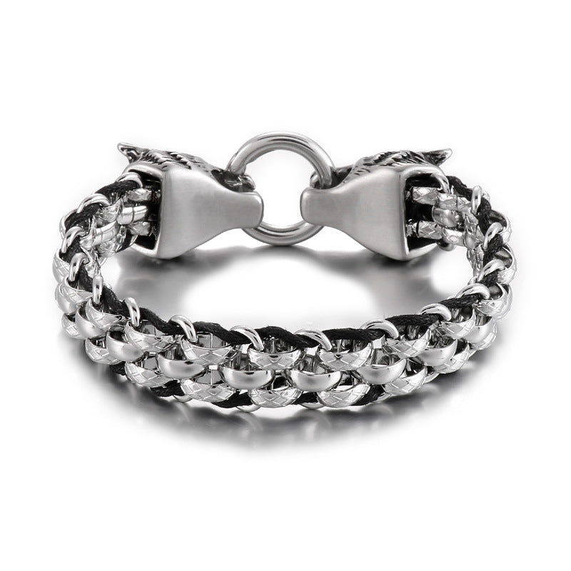 Street Style Leather Cord Bracelet – Woven Diamond Pattern Double
