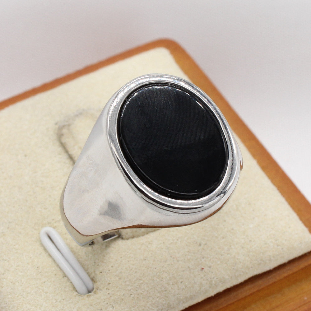 Planderful Titanium Steel Ring Durable Unisex Simple Oval Stone Protection Statement Everyday Genie Collection
